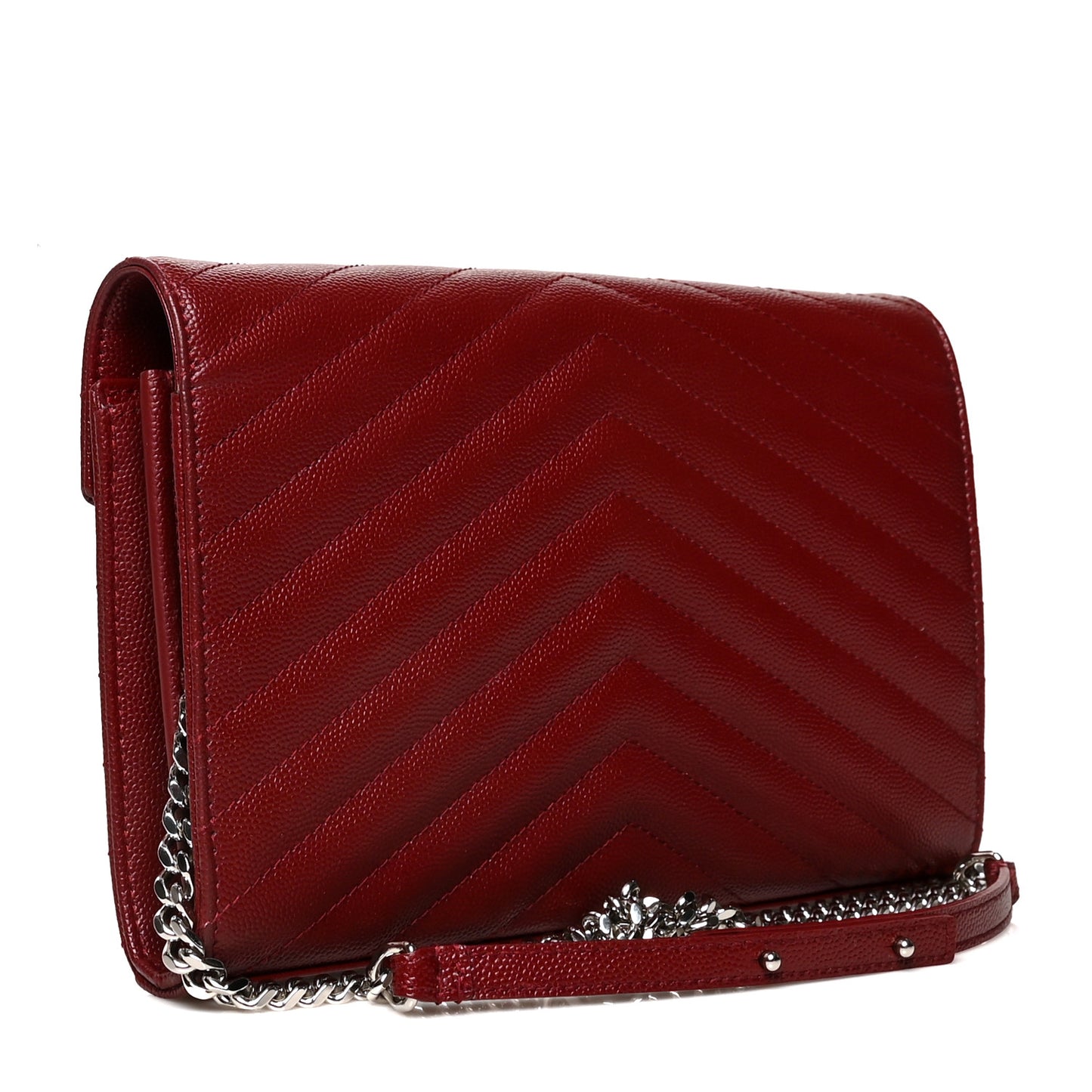 Grain De Poudre Matelasse Chevron Monogram Chain Wallet Palissandre