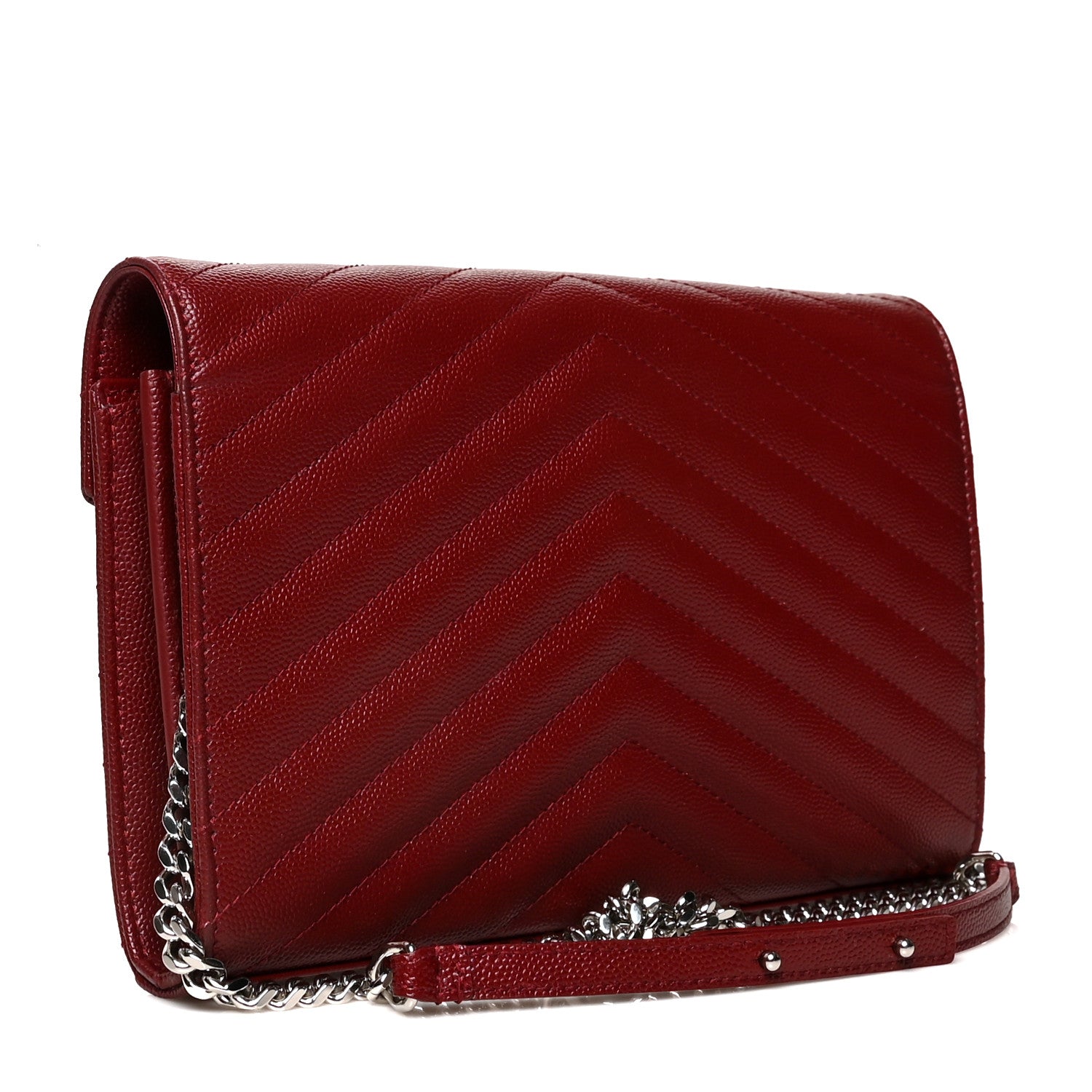 Saint Laurent Grain De Poudre Matelasse Chevron Monogram Chain Wallet Palissandre 3 of 10