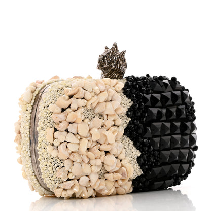 Alexander McQueen Silk Shell Embroidered Skull Box Clutch Black 3 of 9