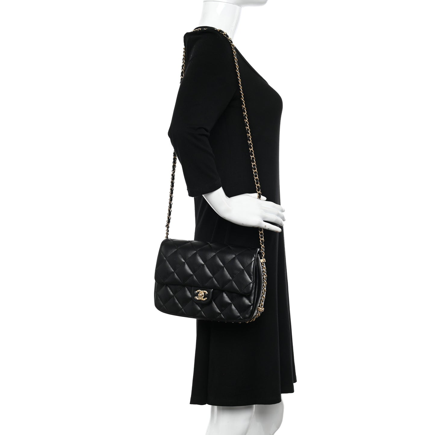 Lambskin Quilted Large CC Chain Flap Black