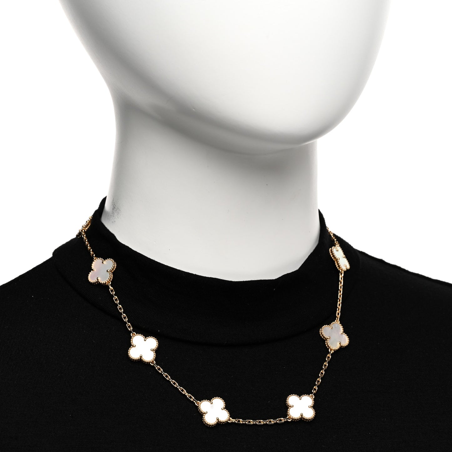 18K Yellow Gold Mother of Pearl 10 Motifs Vintage Alhambra Necklace