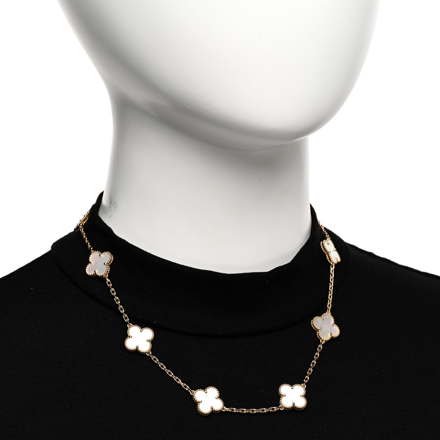 Van Cleef & Arpels 18K Yellow Gold Mother of Pearl 10 Motifs Vintage Alhambra Necklace 2 of 6