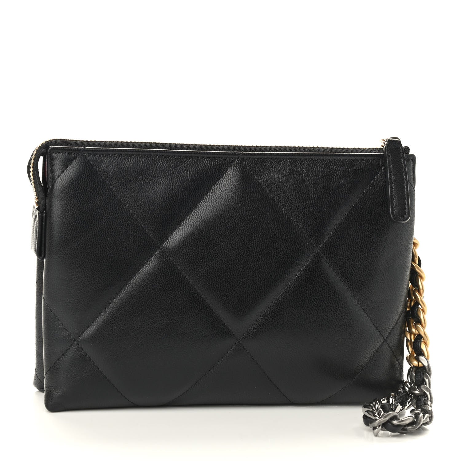 Chanel Shiny Goatskin Quilted Small Chanel 19 Pouch With Handle Black 3 of 10