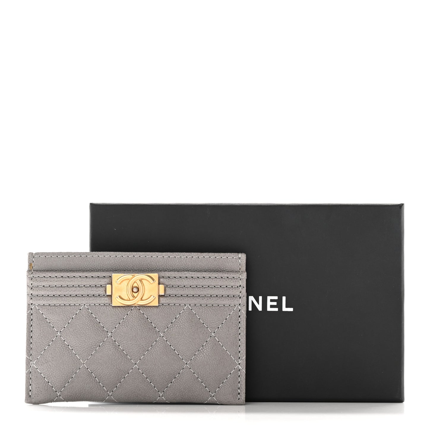 Caviar Quilted Boy Card Holder Grey