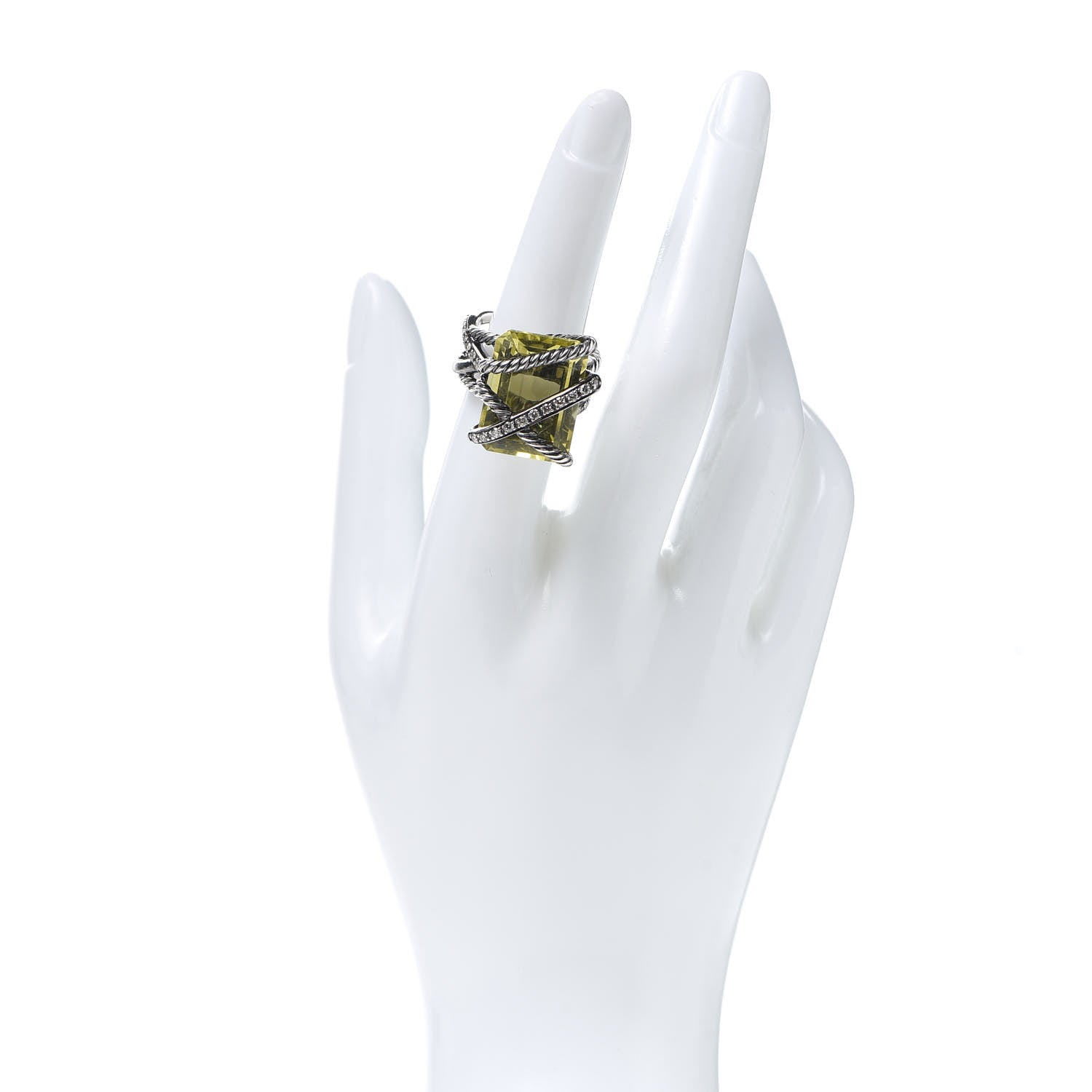 David Yurman Sterling Silver Diamond Lemon Citrine 15mm Cable Wrap Ring 54 6.75 2 of 6