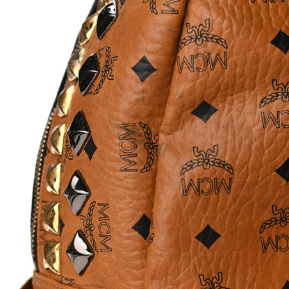 MCM Visetos Studded Colorblock Medium Stark Brock Backpack Cognac Black 15 of 15