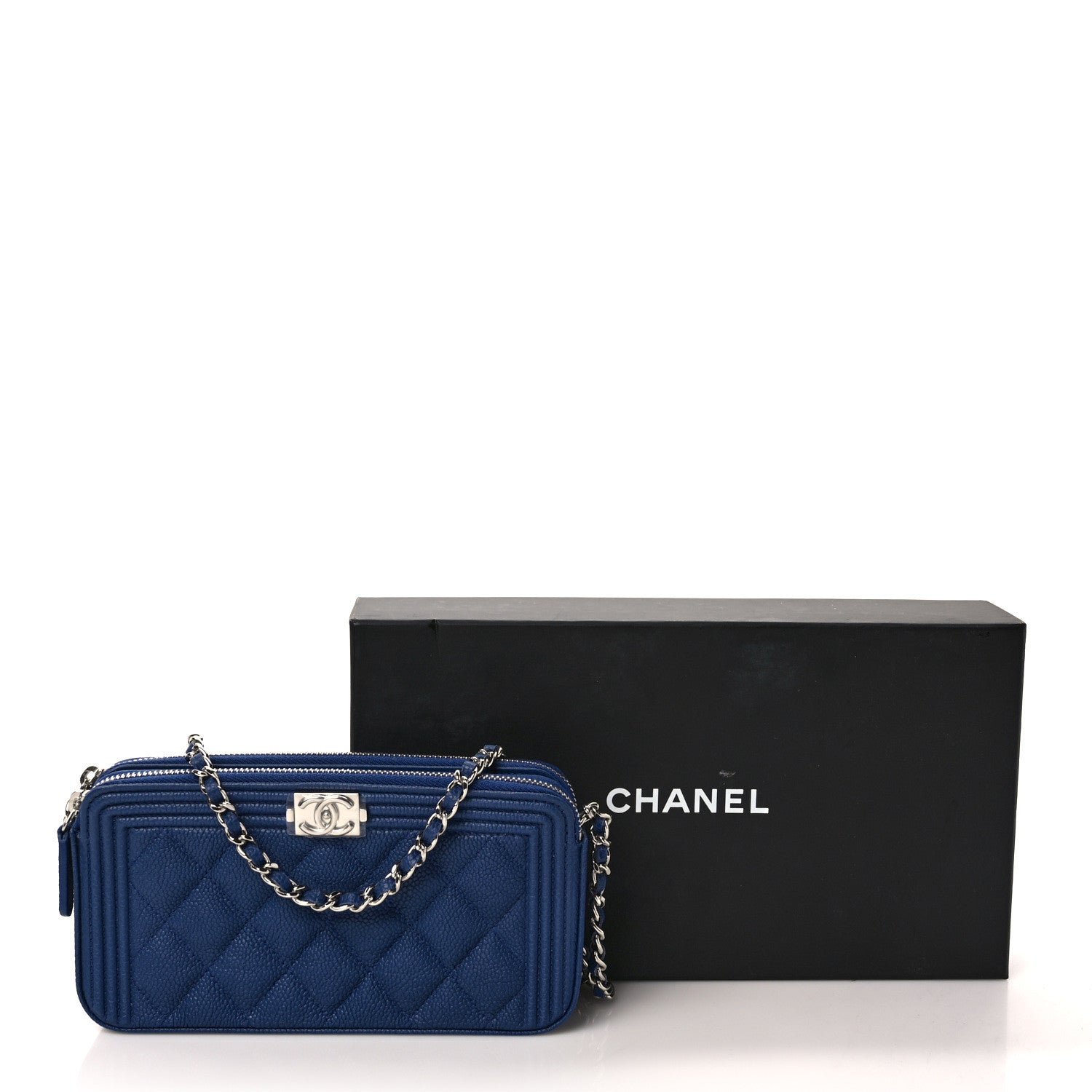Chanel Caviar Quilted Small Boy Clutch With Chain Blue 11 of 11