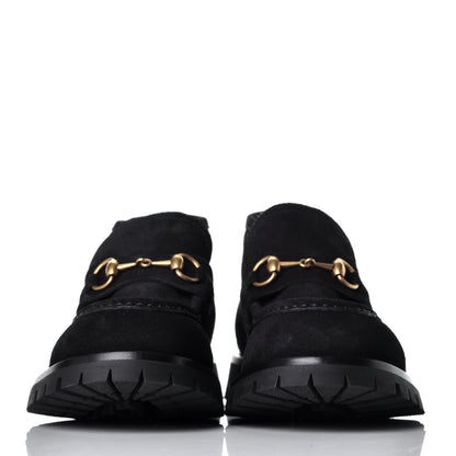 Gucci Suede Shearling Mens Harald Horsebit Ankle Boots 7.5 Black Butterscotch 2 of 9