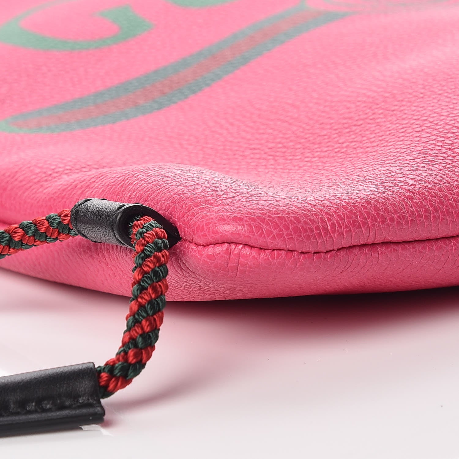 Gucci Grained Calfskin Logo Drawstring Backpack Box Pink Green Black 6 of 10