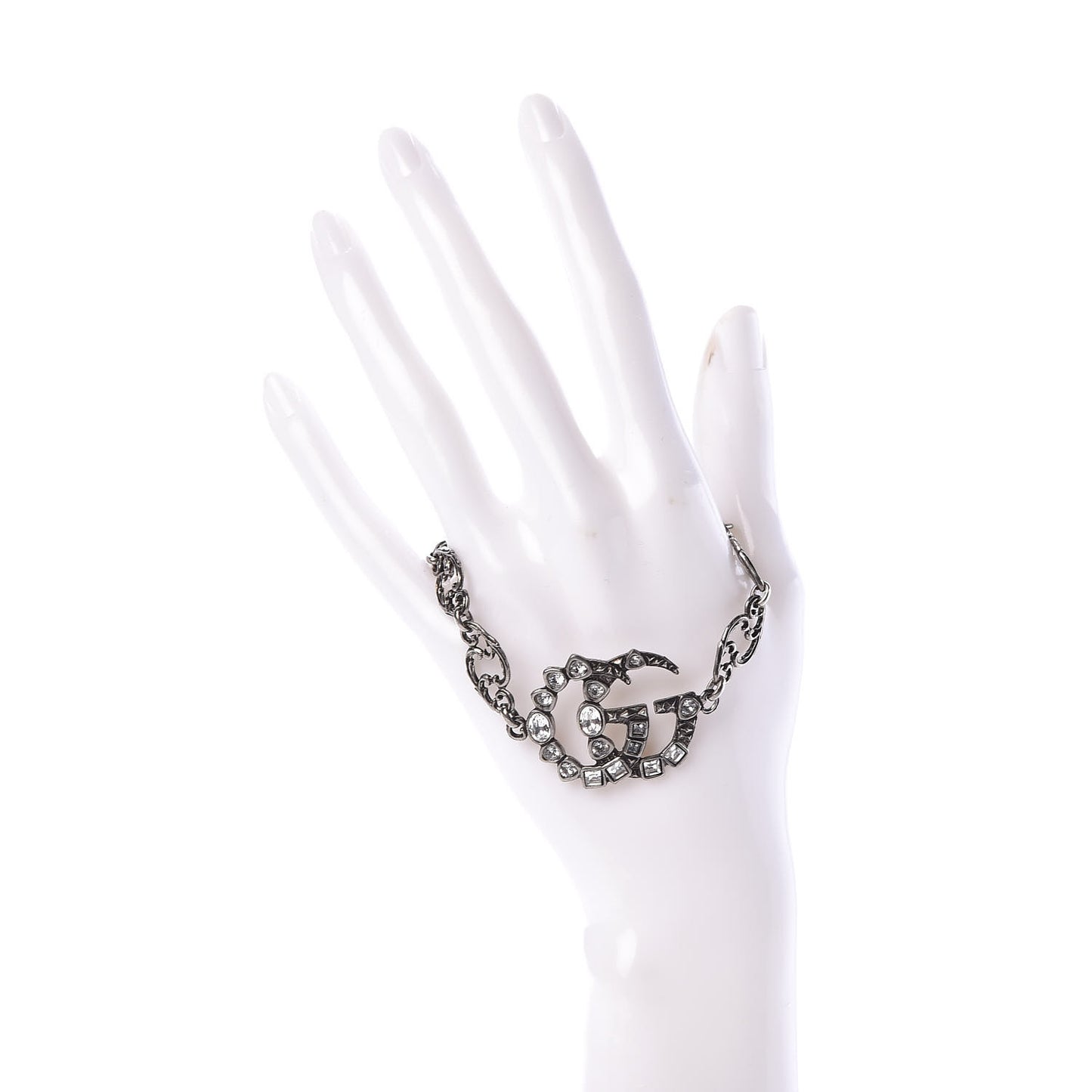 Oxidized Palladium Crystal Double G Bracelet Silver