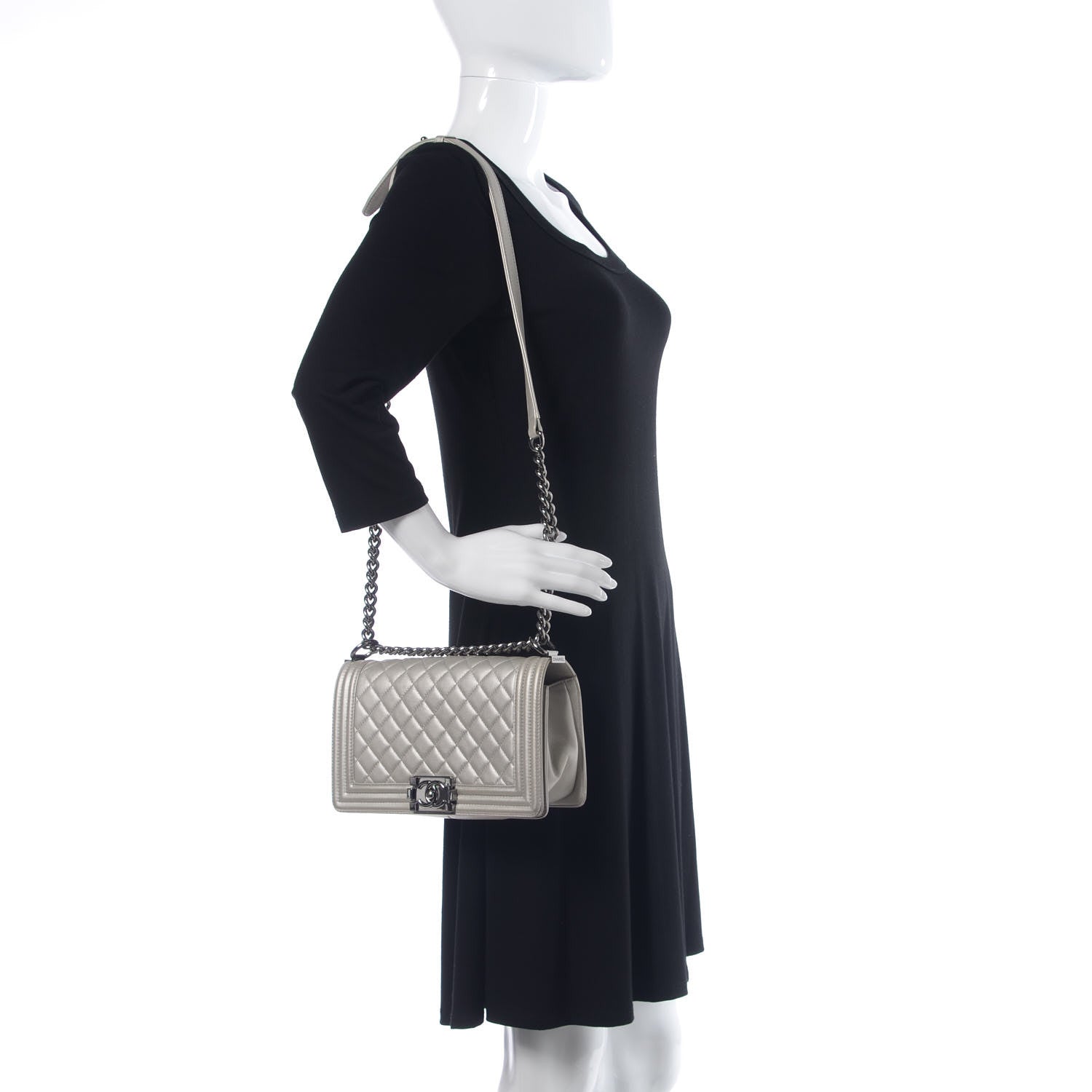 Chanel Metallic Caviar Quilted Medium Boy Flap Silver 2 of 15