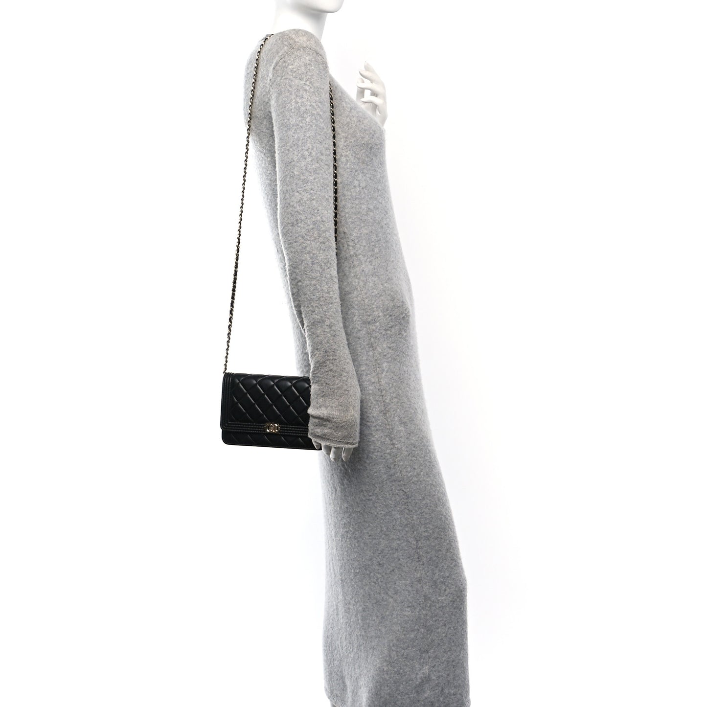 Lambskin Quilted Boy Wallet On Chain WOC Black