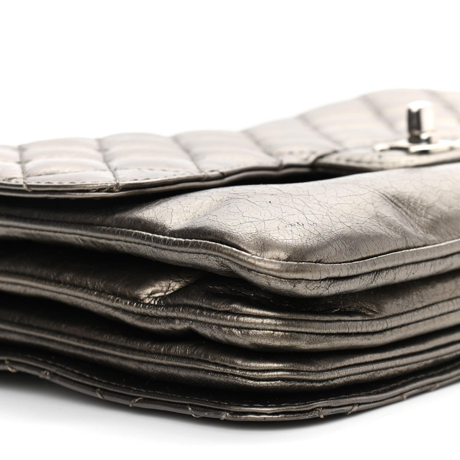 Chanel Metallic Crackled Calfskin Medium Clam's Pocket Flap Dark Silver 9 of 13