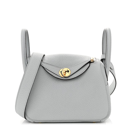 Hermes Taurillon Clemence Mini Lindy 20 Bleu Pale 1 of 10