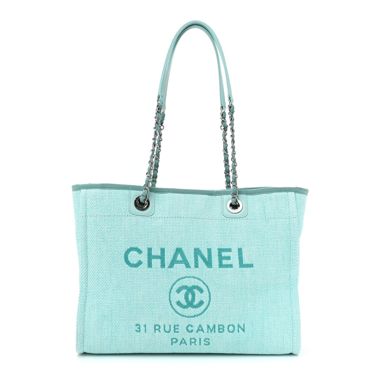 Chanel Woven Straw Raffia Small Deauville Tote Turquoise 1 of 13