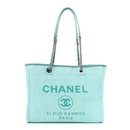 Chanel Woven Straw Raffia Small Deauville Tote Turquoise 1 of 13