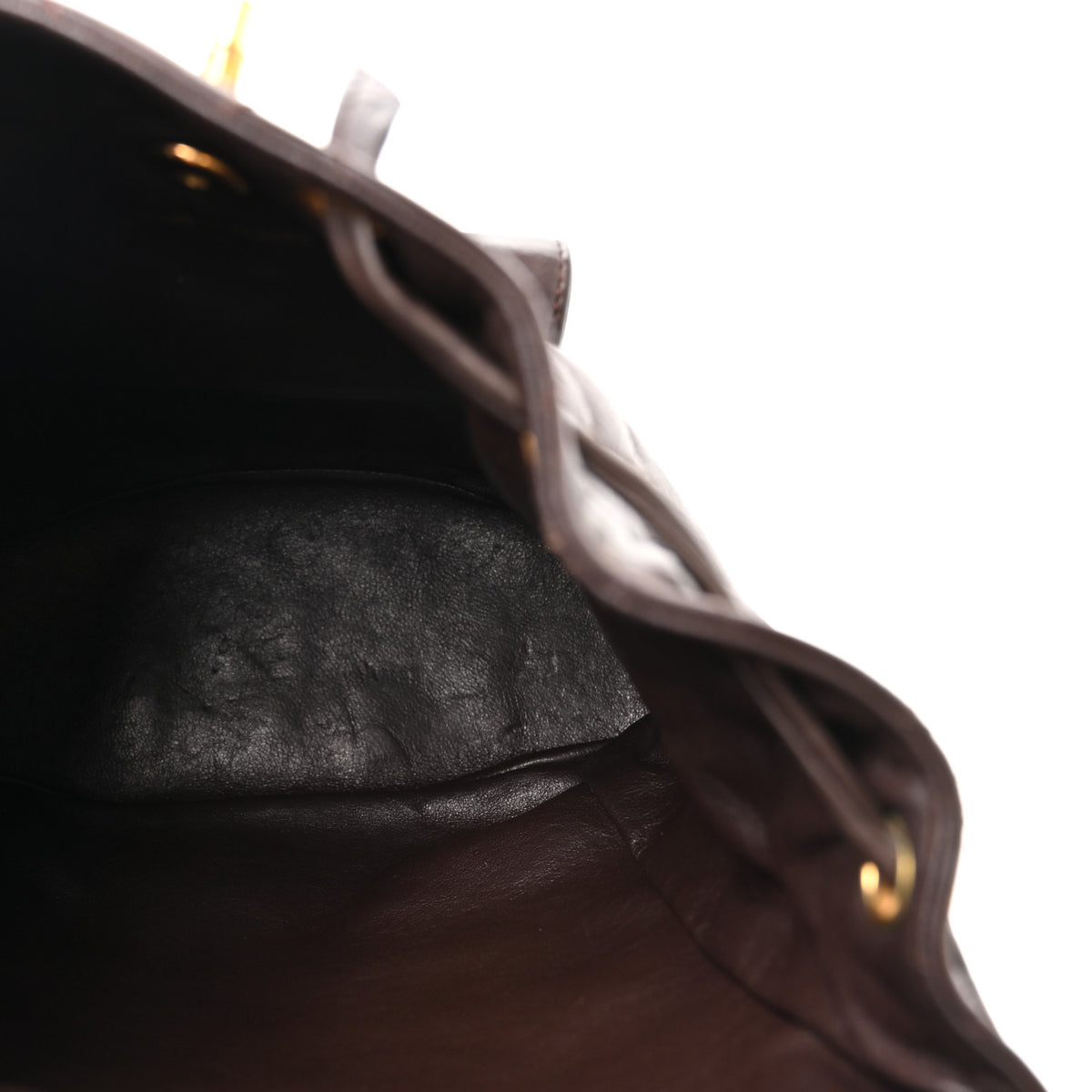 Lambskin Quilted Drawstring Backpack Brown