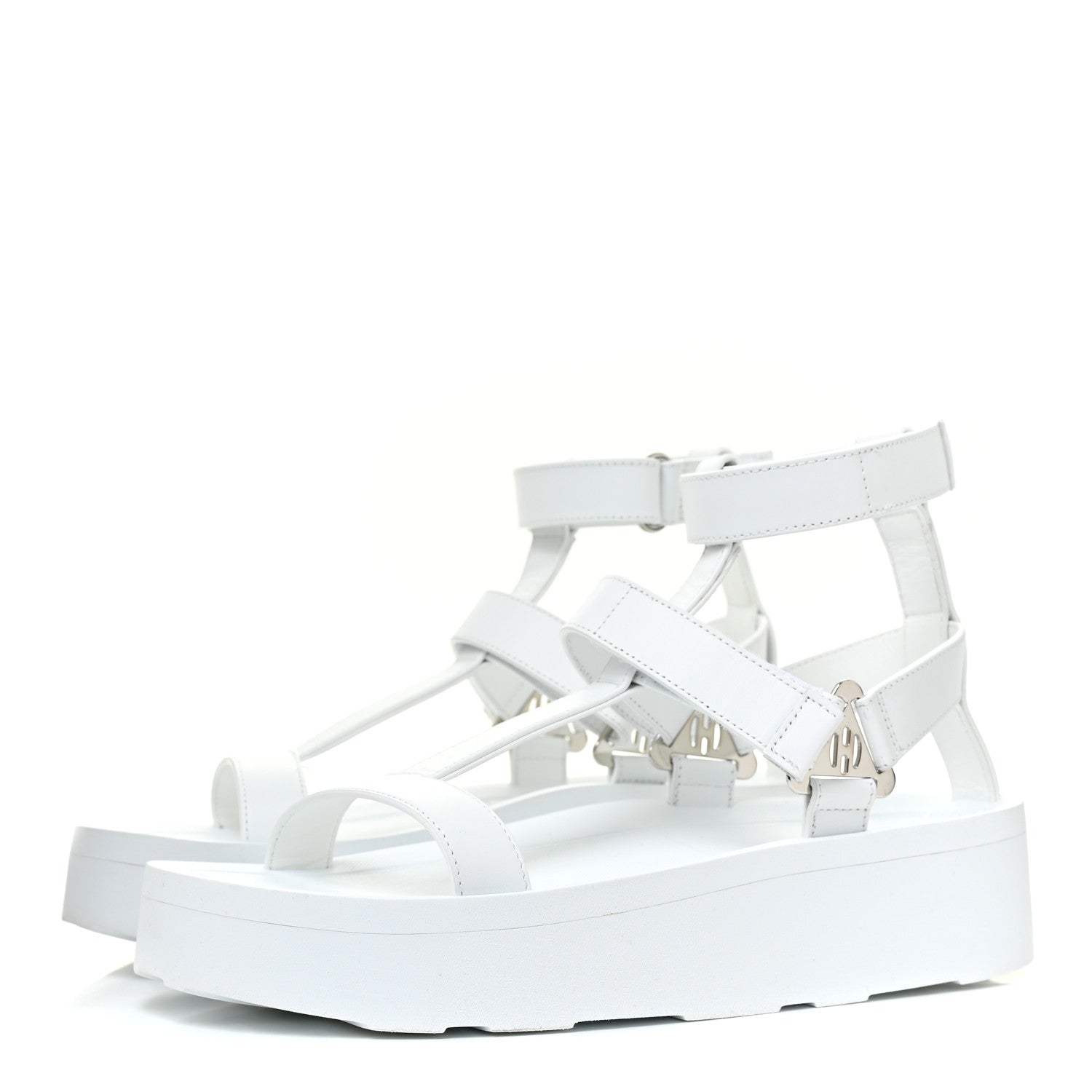 Hermes Calfskin Womens Enid Sandals 37 White 3 of 10
