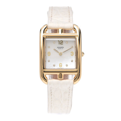 Hermes 18K Yellow Gold Alligator Diamond Mother of Pearl 23mm Cape Cod Quartz Watch Blanc 1 of 5