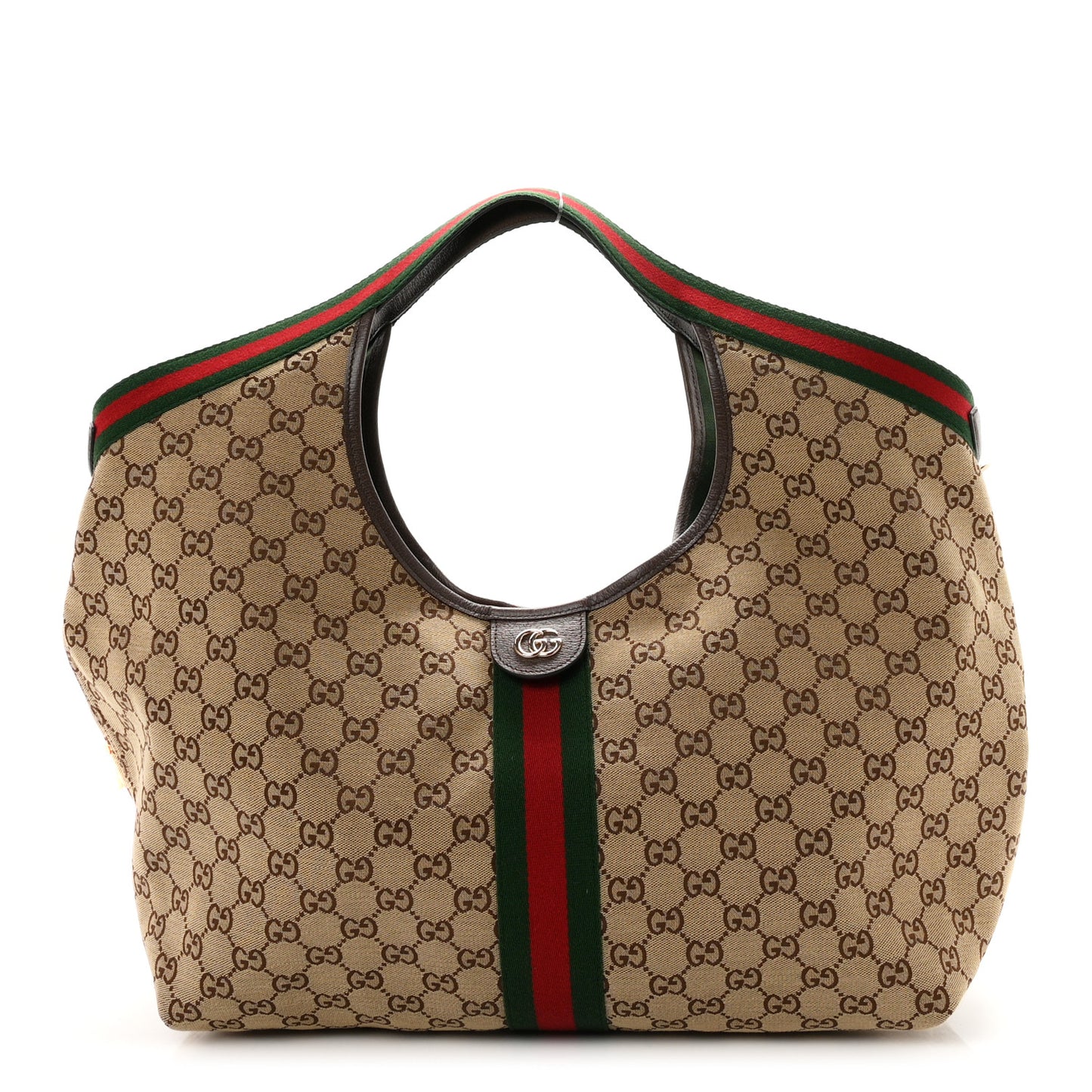 GG Monogram Web Large Giglio Tote Beige Brown