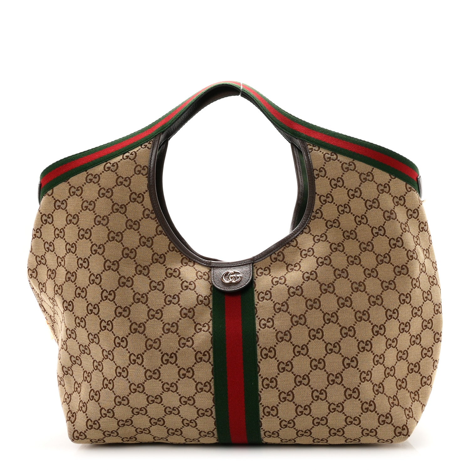 Gucci GG Monogram Web Large Giglio Tote Beige Brown 1 of 10