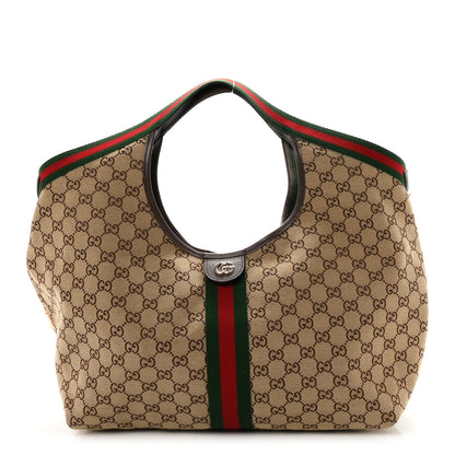 Gucci GG Monogram Web Large Giglio Tote Beige Brown 1 of 10