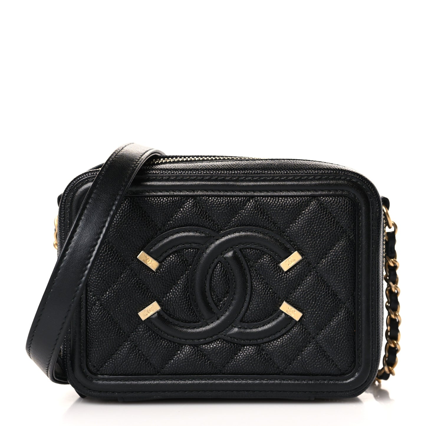 Caviar Quilted CC Filigree Vanity Clutch With Chain Black