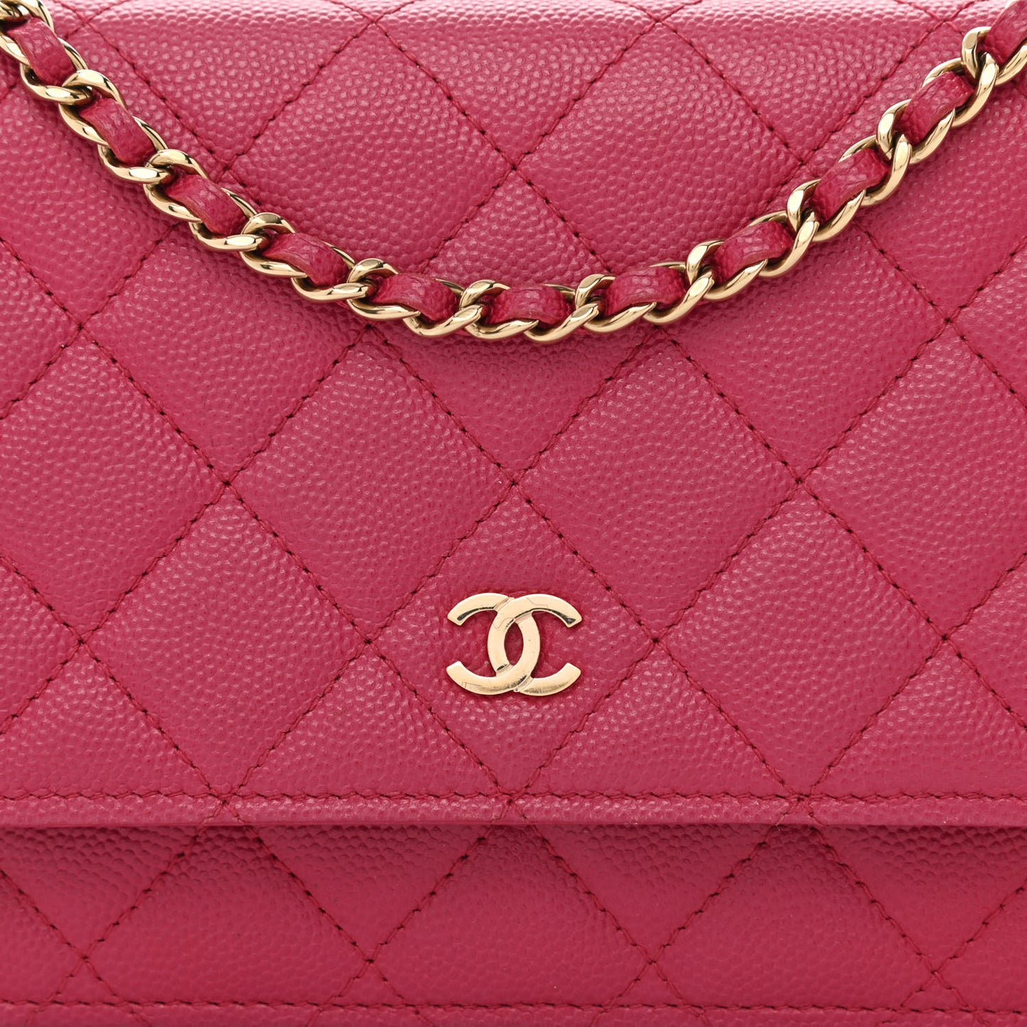 Caviar Quilted Wallet On Chain WOC Dark Pink