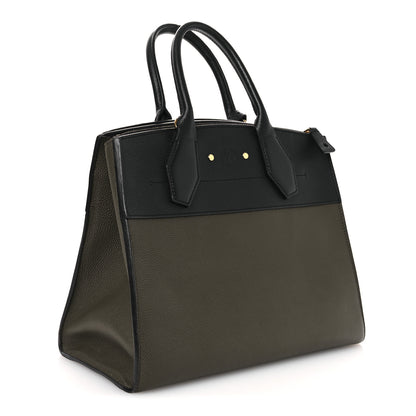 Louis Vuitton Calfskin City Steamer MM Kaki Black 3 of 17