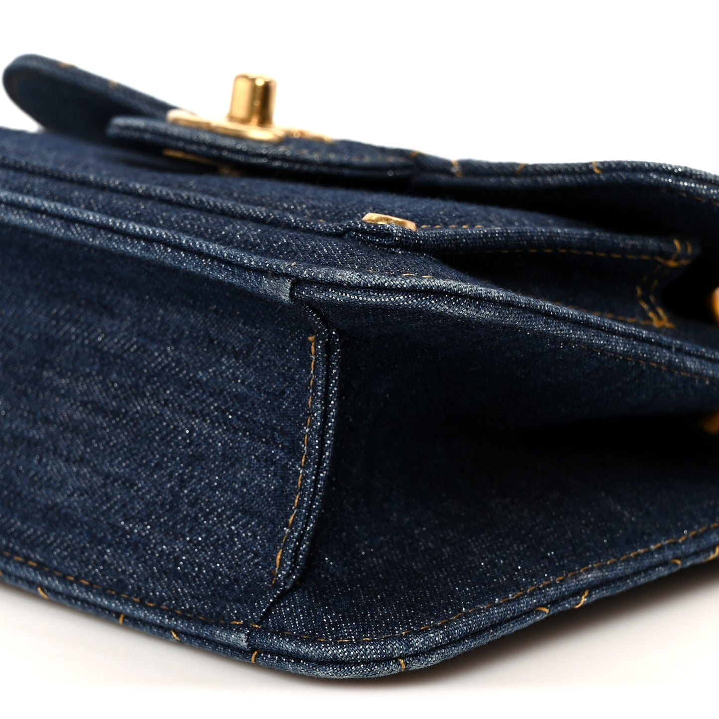 Denim Quilted Double You Mini Flap  Blue Golden