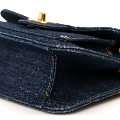 Chanel Denim Quilted Double You Mini Flap  Blue Golden 11 of 12