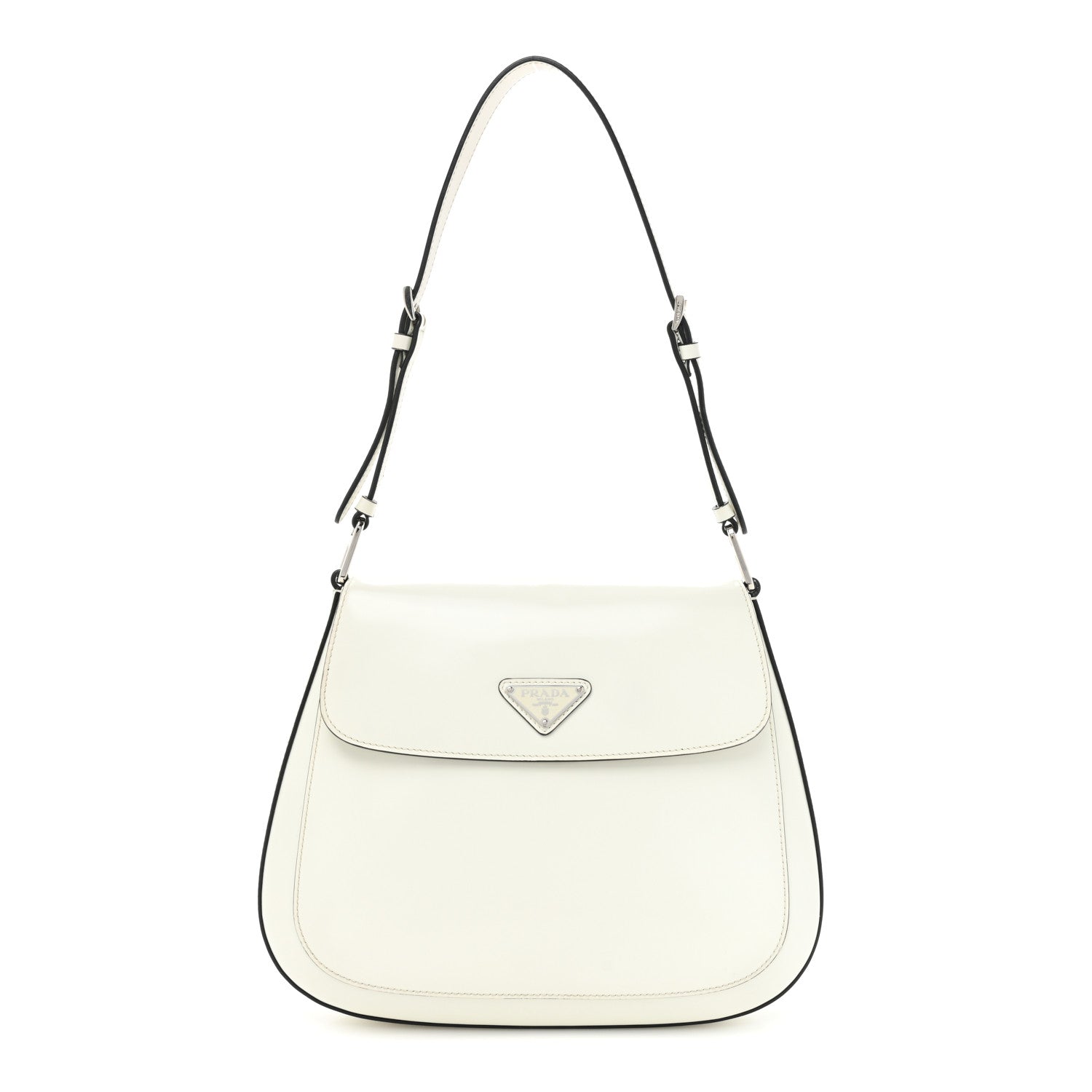Prada Spazzolato Cleo Flap Adjustable Strap Shoulder Bag White Black 1 of 16