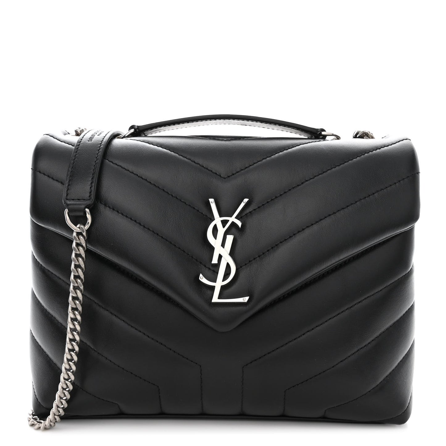 Calfskin Y Quilted Monogram Small Loulou Chain Satchel Black