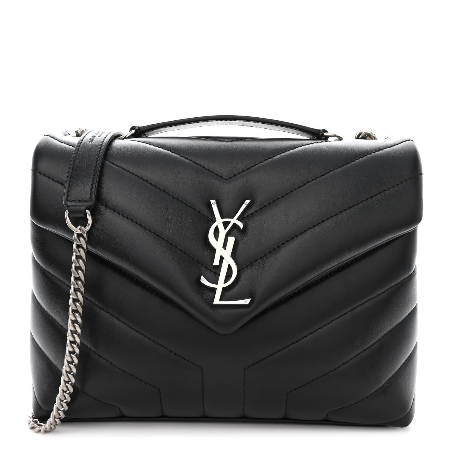 Saint Laurent Calfskin Y Quilted Monogram Small Loulou Chain Satchel Black 1 of 10
