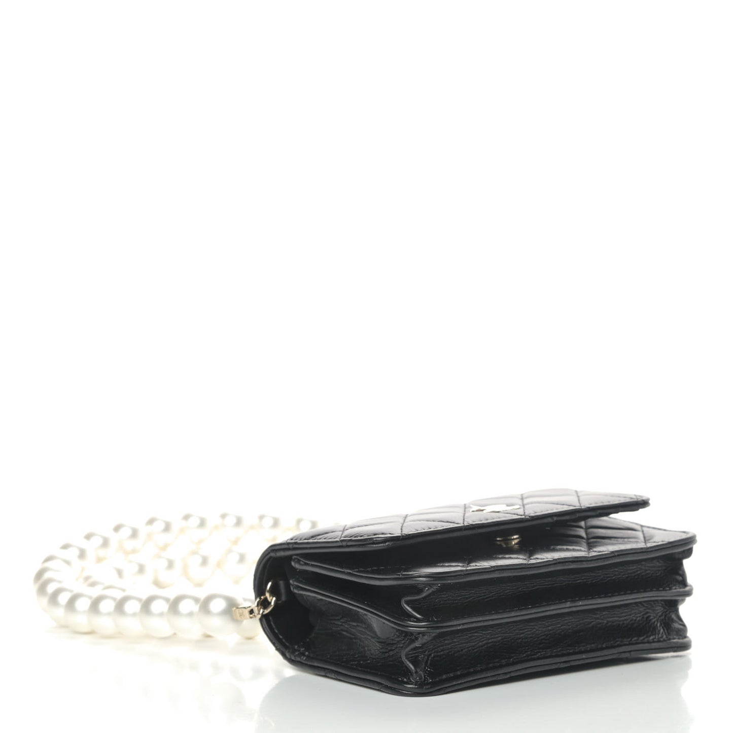 Calfskin Quilted Mini Maxi Pearls Wallet On Chain WOC Black