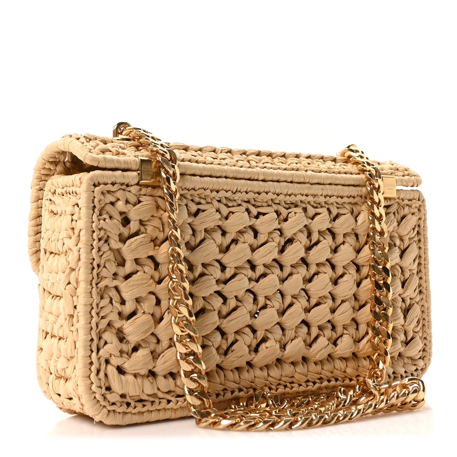 Celine Raffia Effect Claude Chain Shoulder Bag Natural 1814115