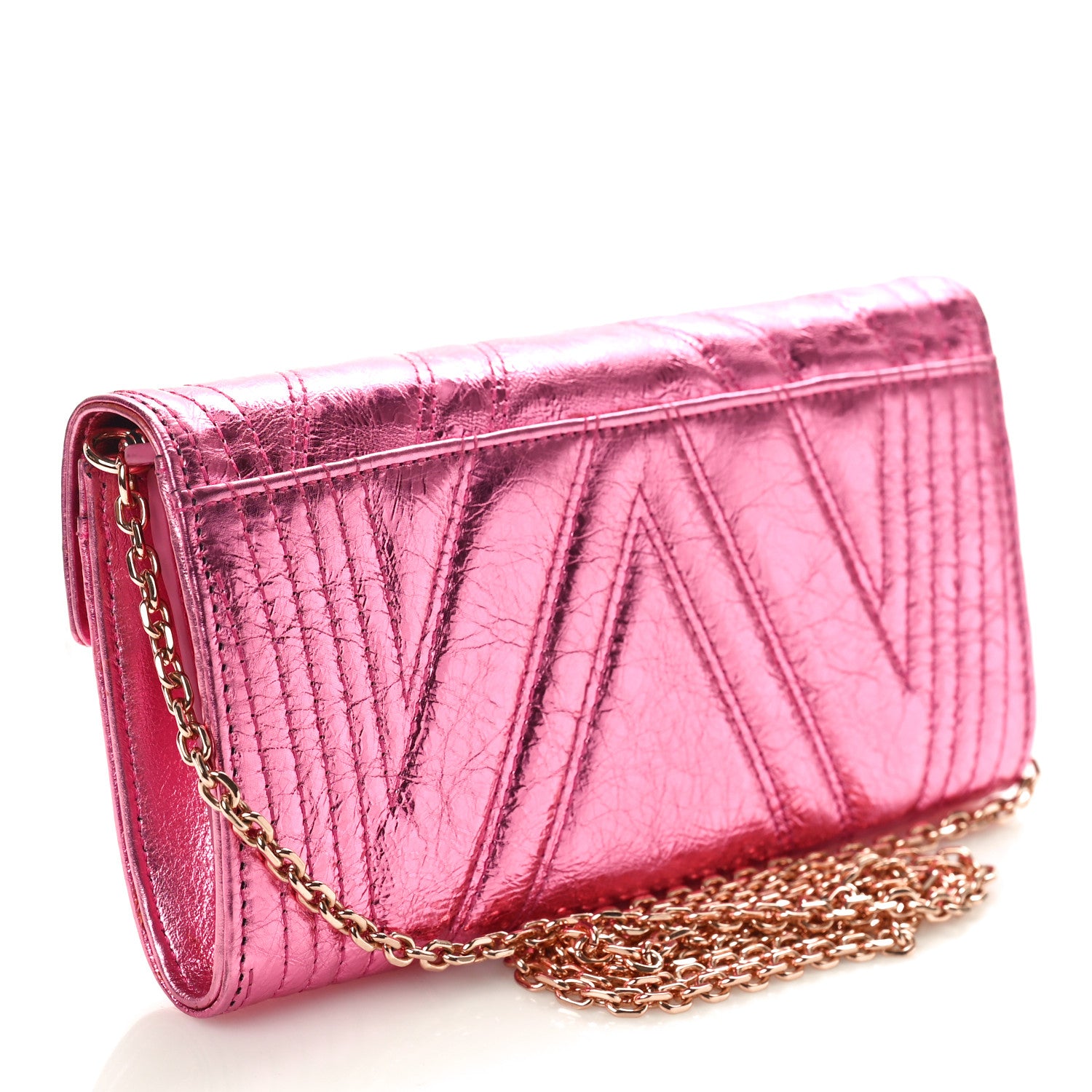 MCM Metallic Calfskin Quilted Patricia Wallet On Chain Viva Lila 2 of 10