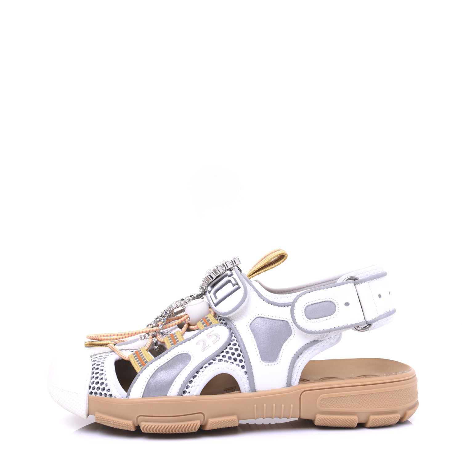 Gucci Mesh Fabric Tinsel Sport Sandals 37.5 White Silver 1 of 18