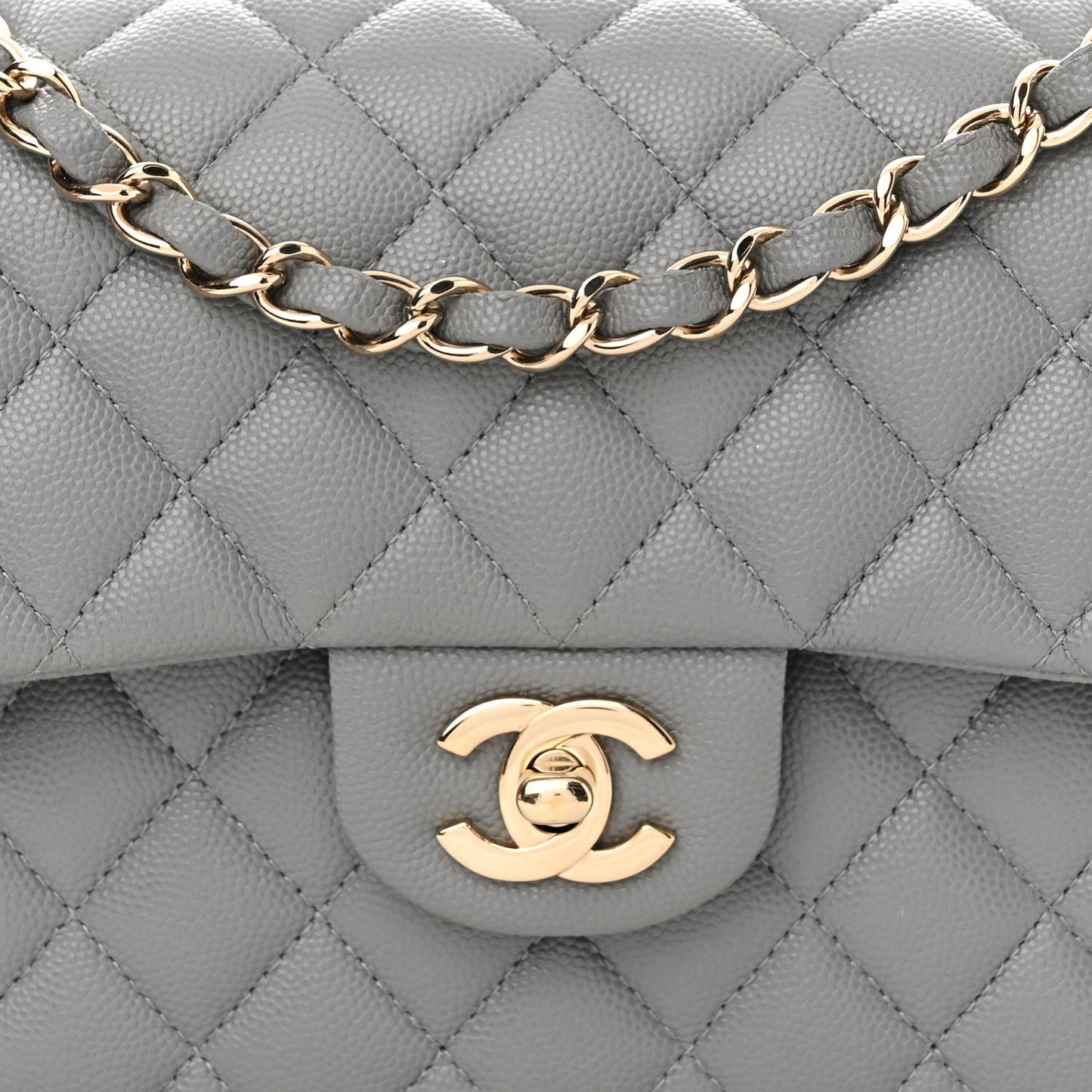 Caviar Quilted Small Double Flap Grey