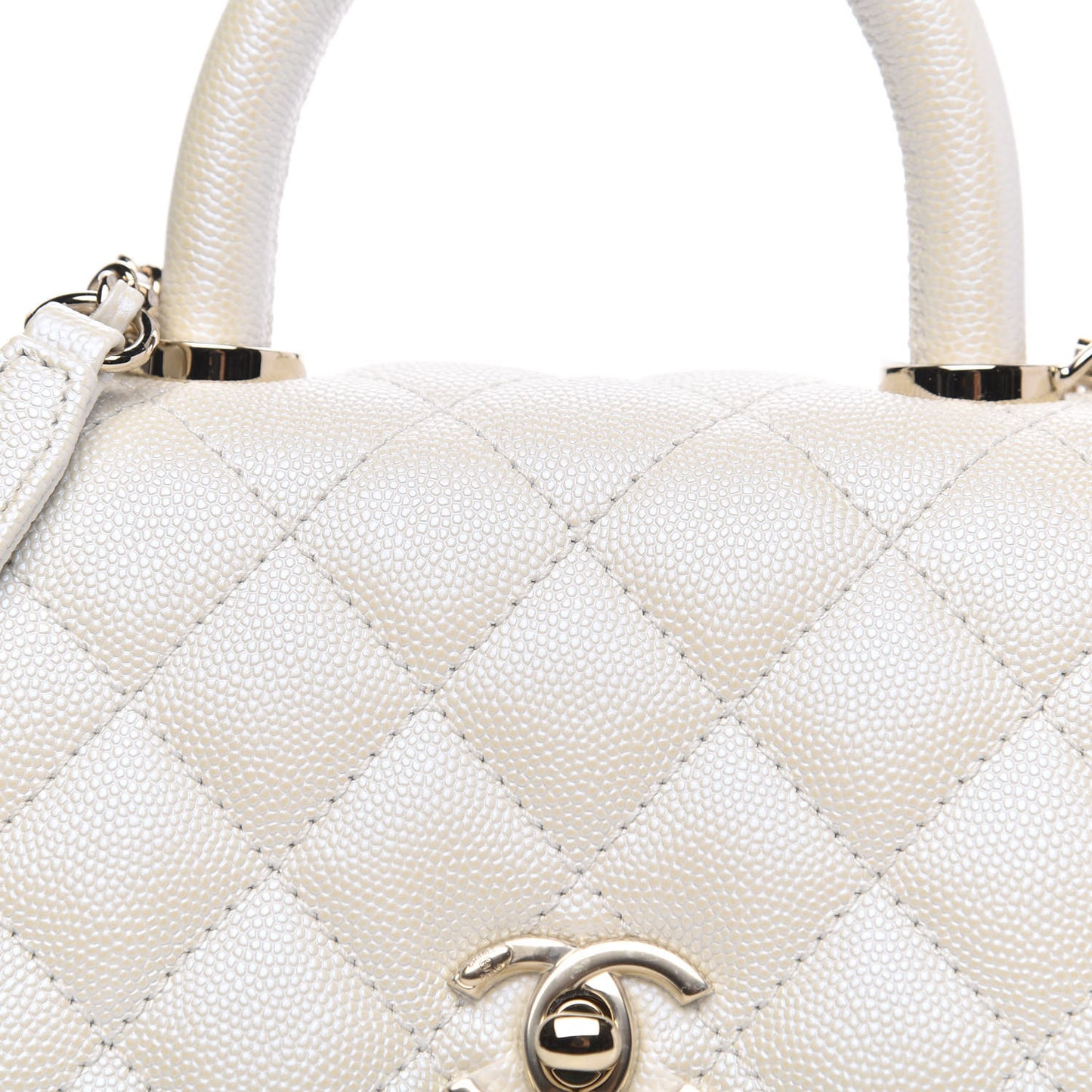 Iridescent Caviar Quilted Extra Mini Coco Handle Flap White