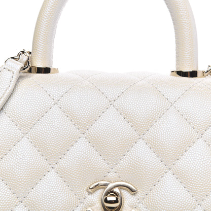 Chanel Iridescent Caviar Quilted Extra Mini Coco Handle Flap White 10 of 11