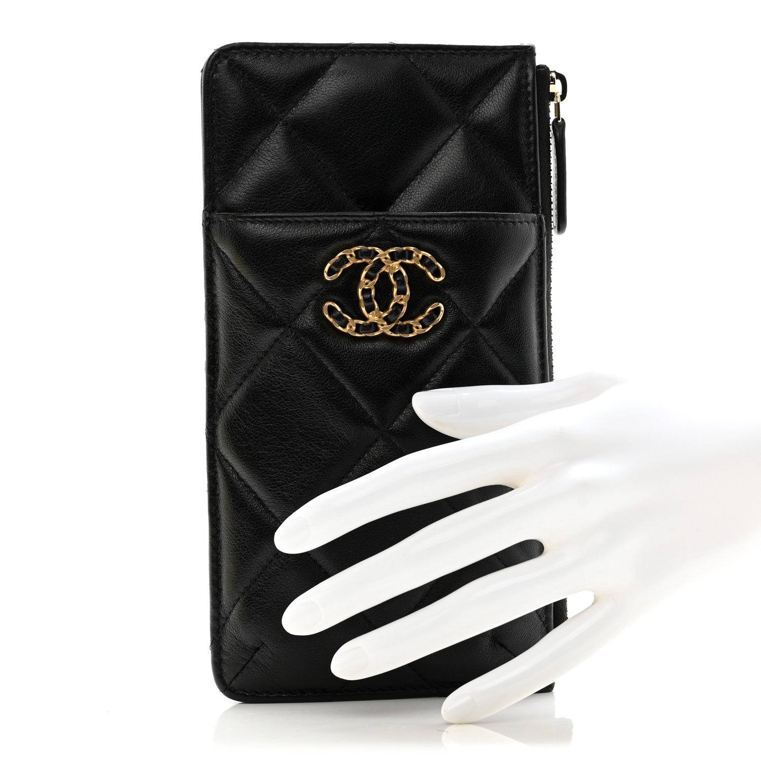 Chanel Lambskin Quilted Chanel 19 Phone and Card Holder Black 2 of 7