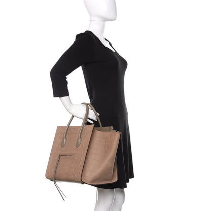 Celine Crocodile Embossed Nubuck Medium Phantom Luggage Beige 2 of 10