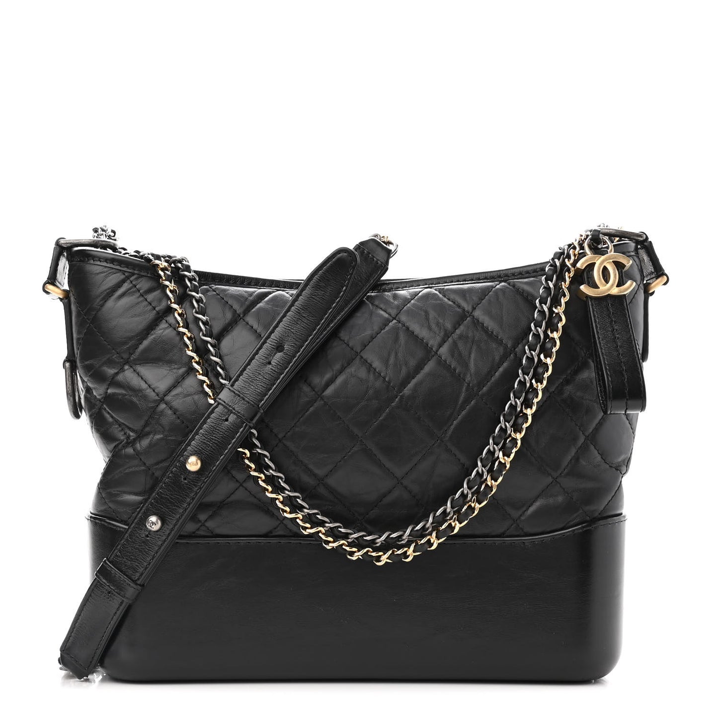 Aged Calfskin Quilted Medium Gabrielle Hobo Black