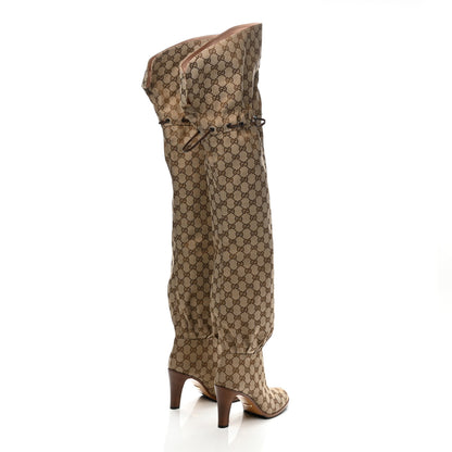 Gucci Monogram Over the Knee Boots 38 Beige Ebony 4 of 9