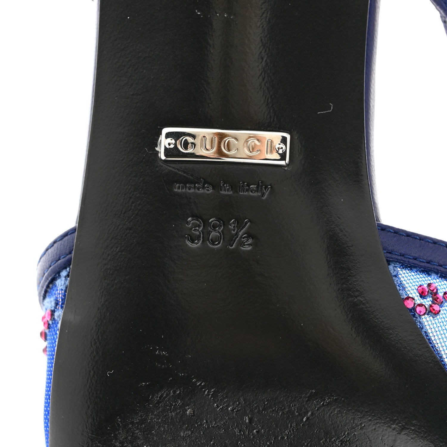 Gucci Tela Retino Nappa Charlotte Crystal GG Monogram Square G 35mm Slingback Pumps 38.5 Splash Net Blue Witch 6 of 9