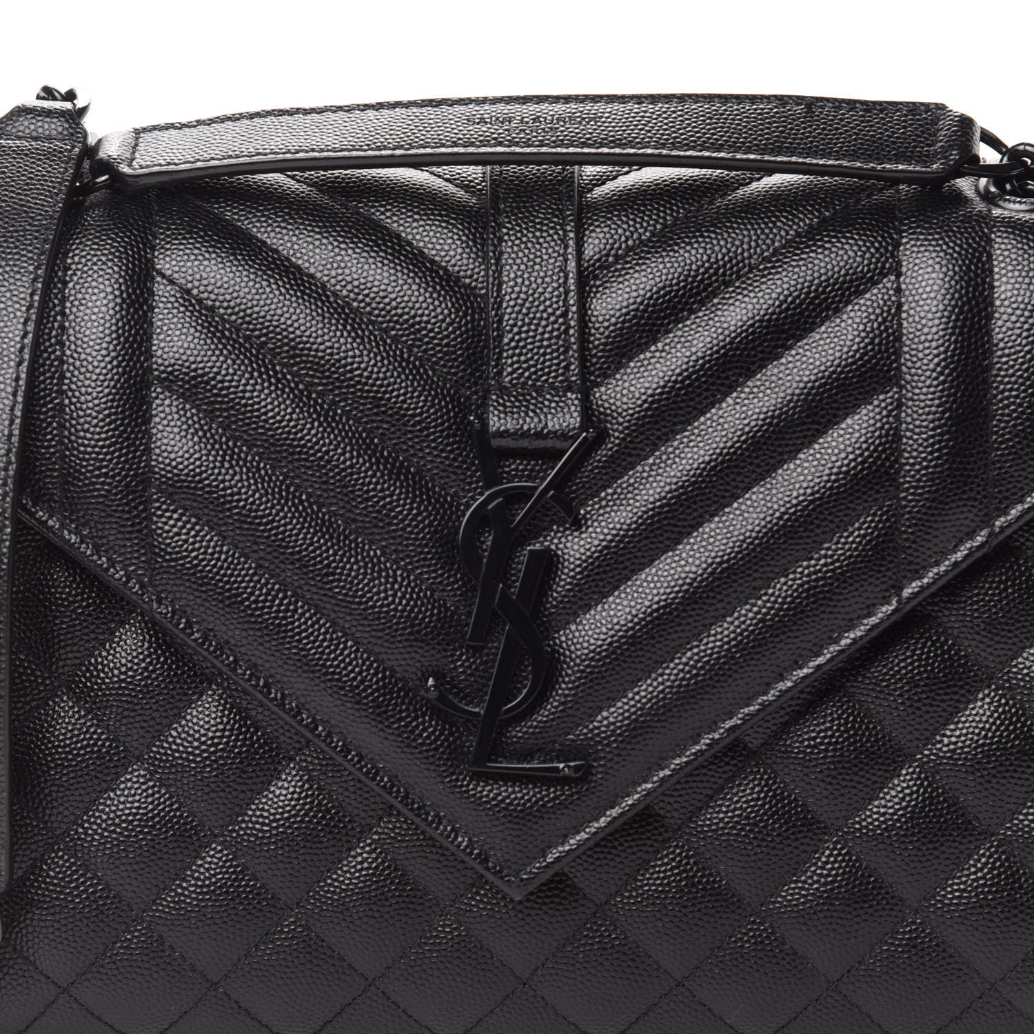Saint Laurent Grain De Poudre Textured Mixed Matelasse Triquilt Medium Monogram Satchel Black 10 of 10