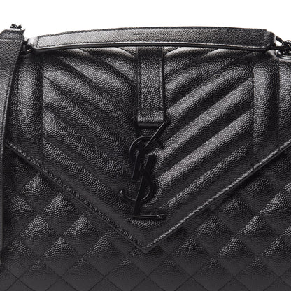 Saint Laurent Grain De Poudre Textured Mixed Matelasse Triquilt Medium Monogram Satchel Black 10 of 10