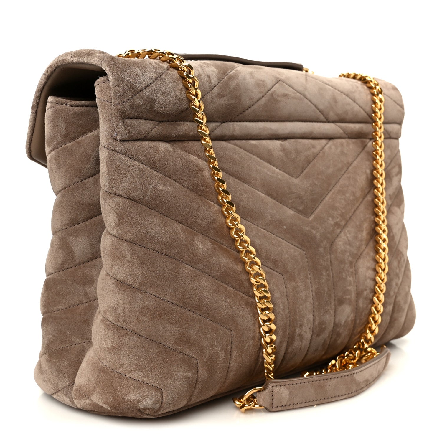 Saint Laurent Suede Y Quilted Monogram Medium Loulou Chain Satchel Taupe 3 of 11