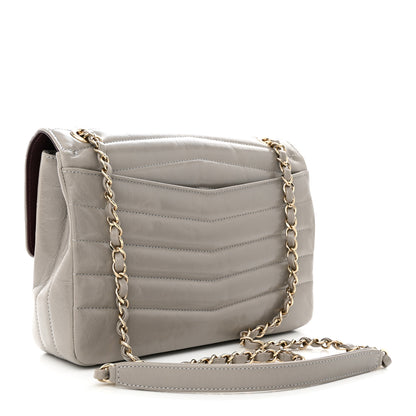 Chanel Shiny Lambskin Chevron Quilted Miroir Grey 3 of 13